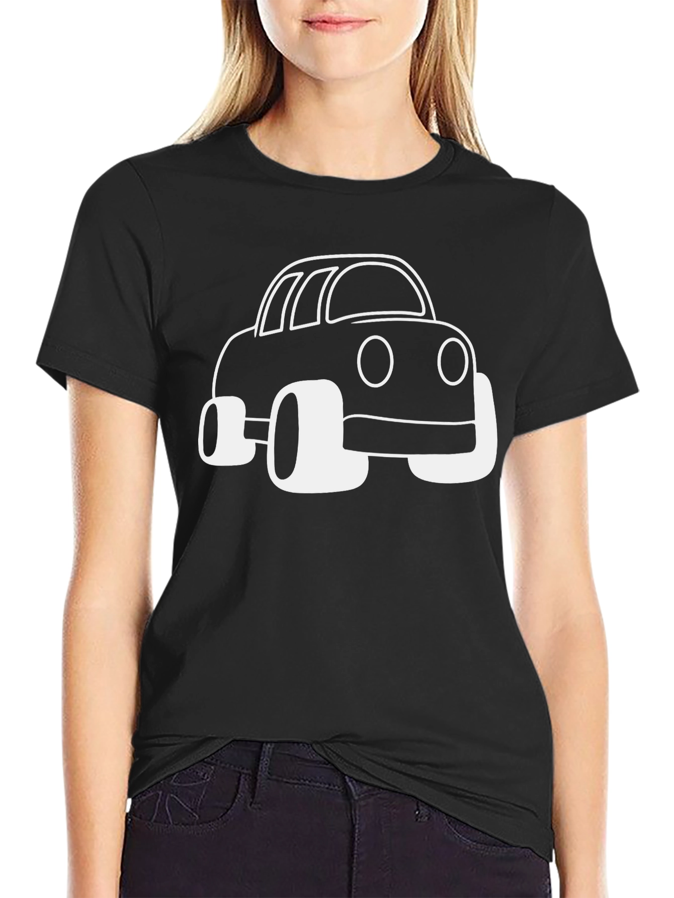 Black Cartoon Car Graphic Tee - Black Unisex Shirt view 2