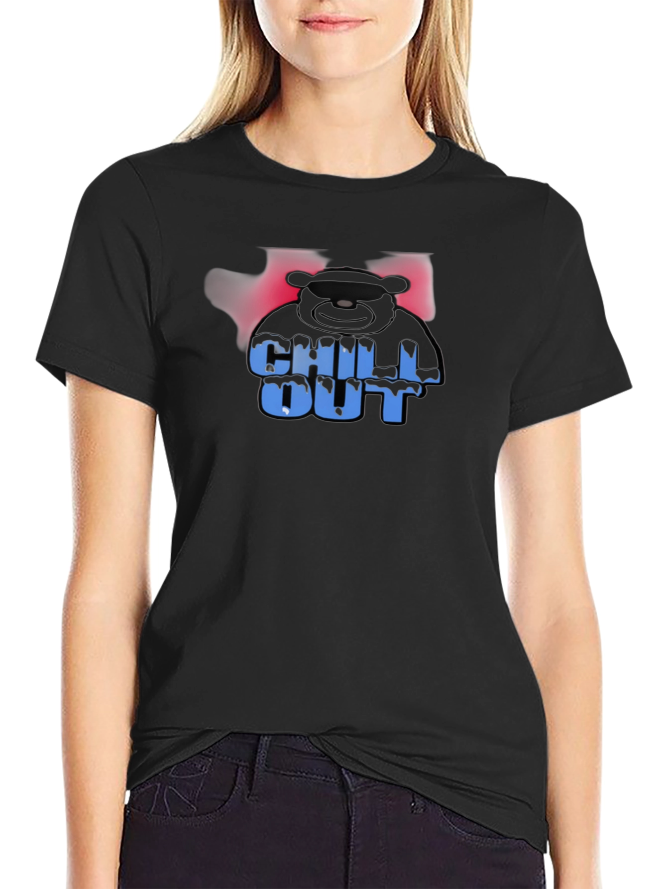 Black Chill Out Bear Graphic Black T-Shirt view 2