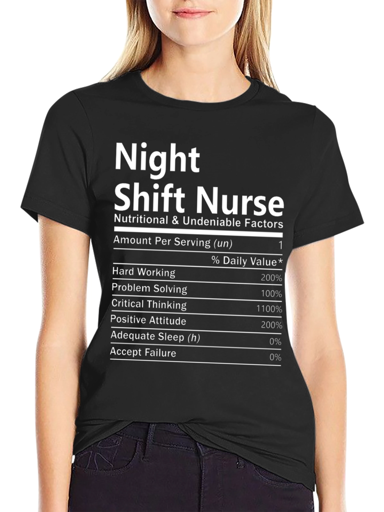 Black Night Shift Nurse Nutrition Facts T-Shirt view 2