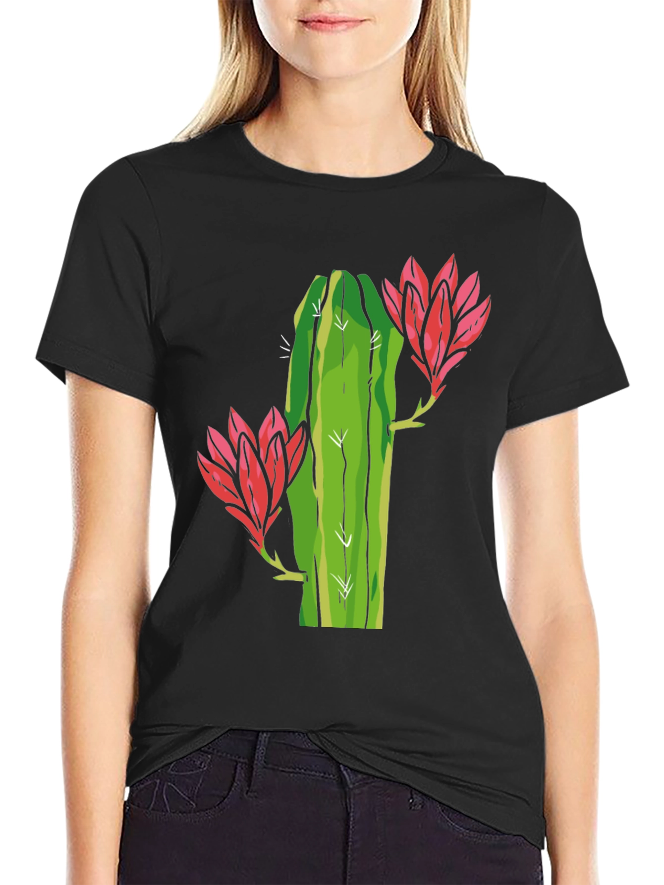 Black Cactus Flower Graphic Tee - Black view 2