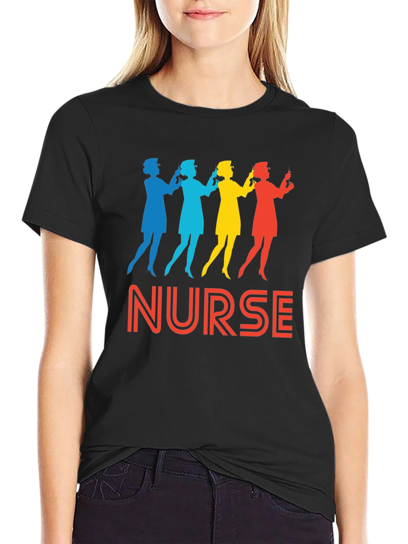 Black Nurse Silhouette Graphic Tee - Retro Style view 2
