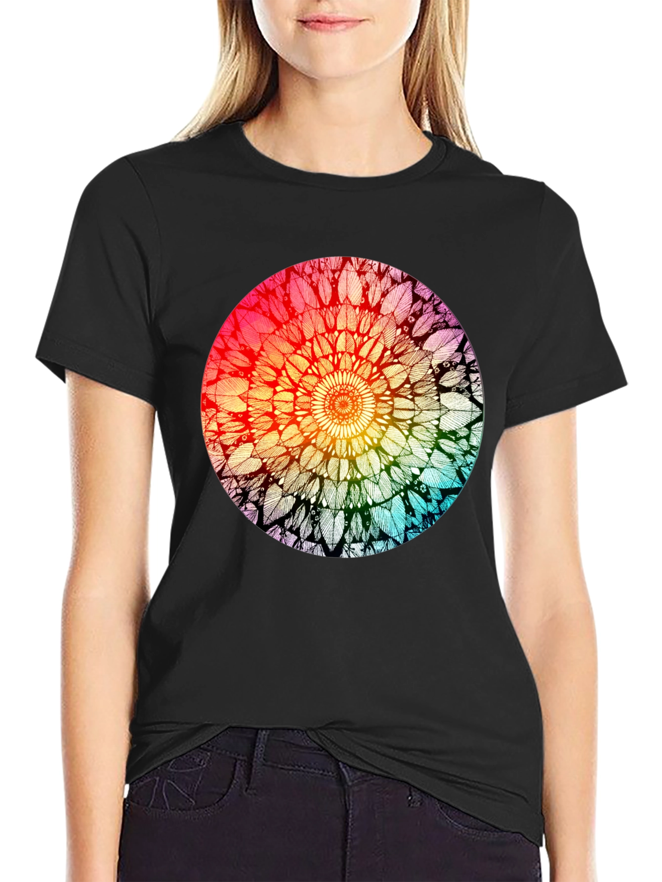 Black Rainbow Mandala Graphic T-Shirt - Unisex view 2