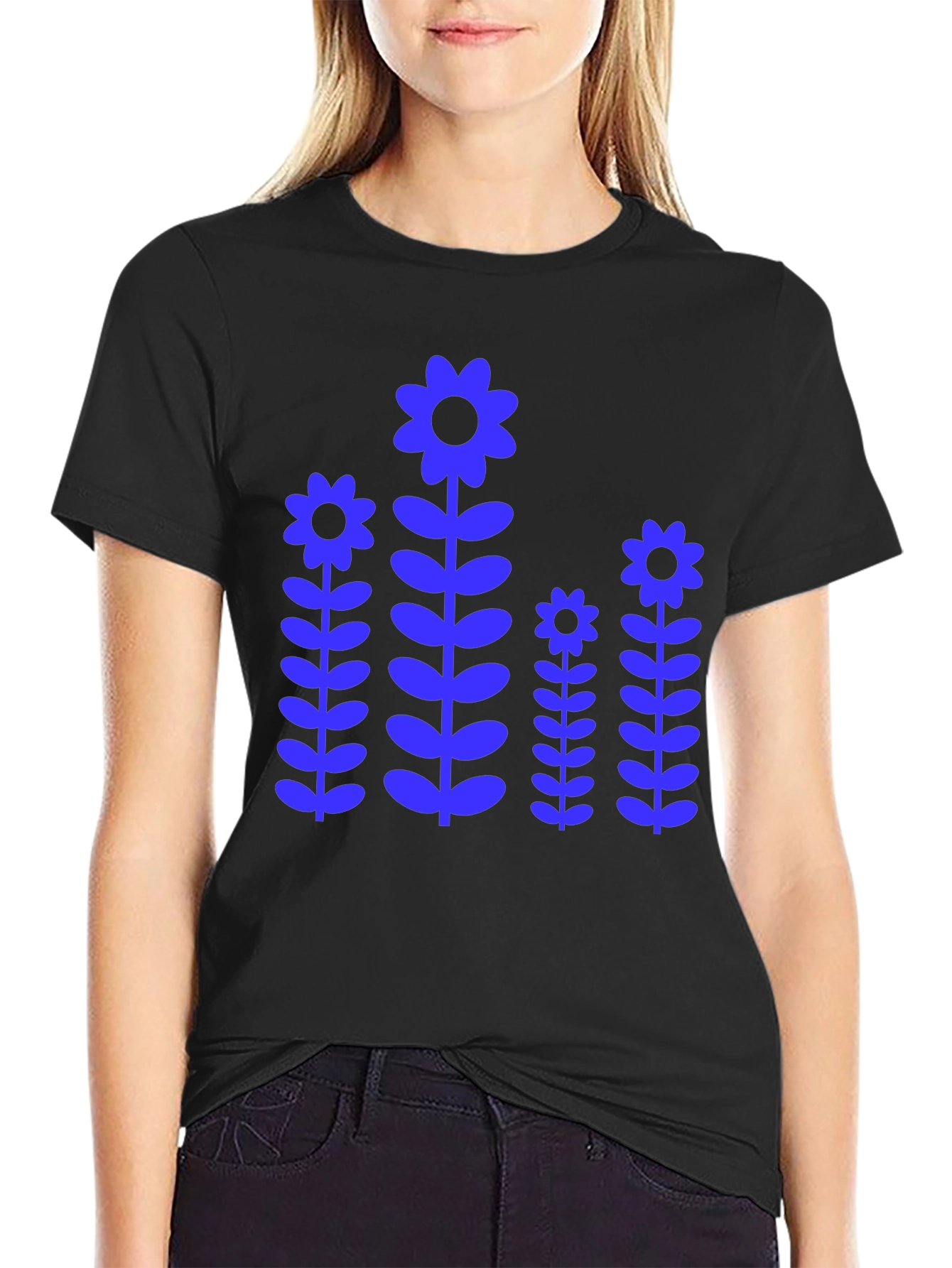 Black Blue Flower Power Graphic T-Shirt view 2