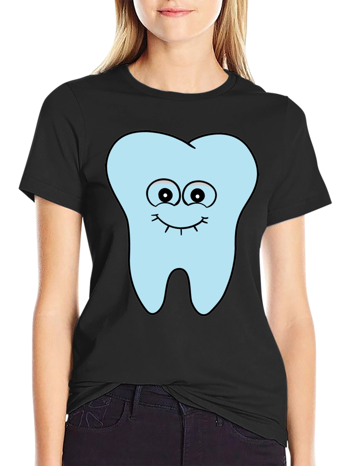 Black Cartoon Tooth T-Shirt - Dental Humor Tee view 2