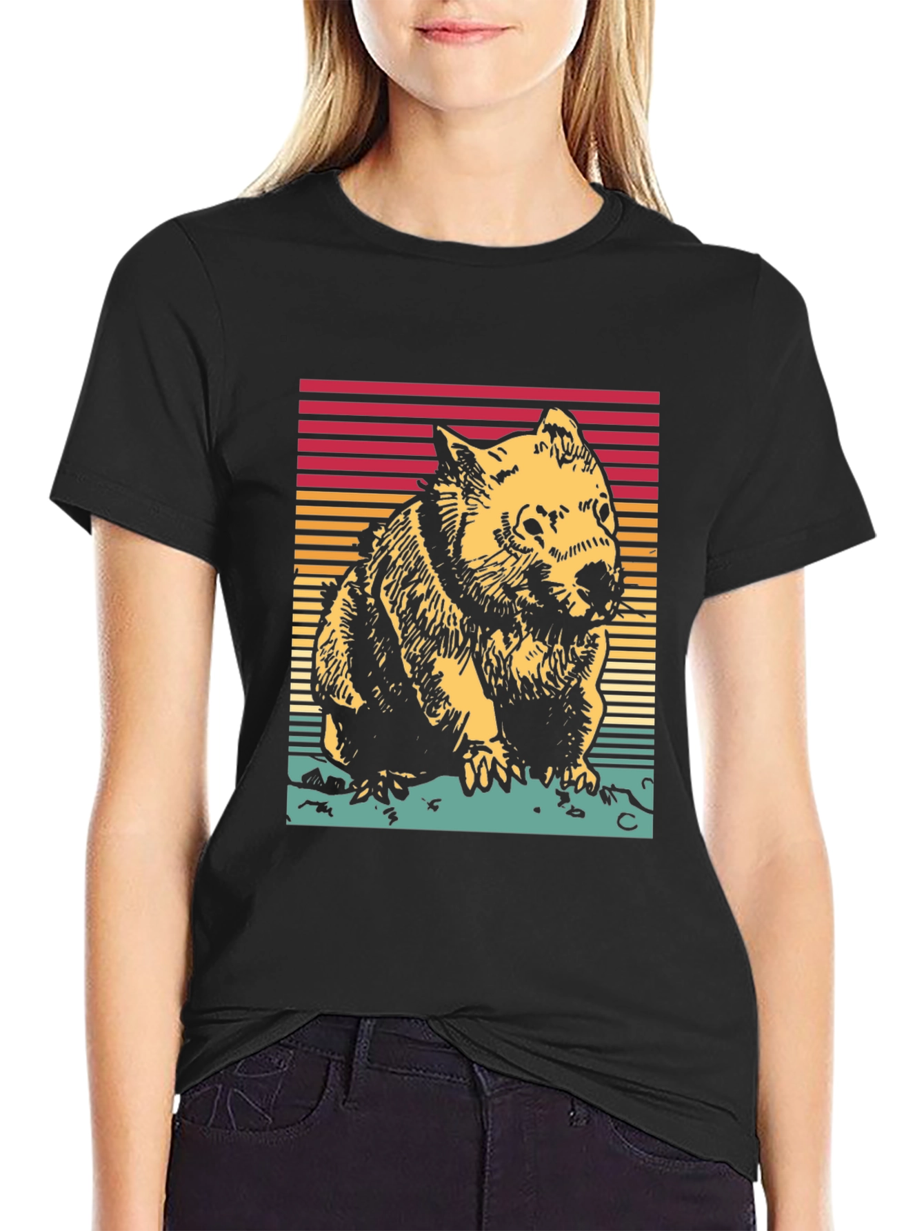 Black Retro Wombat T-Shirt - Classic Graphic Tee view 2
