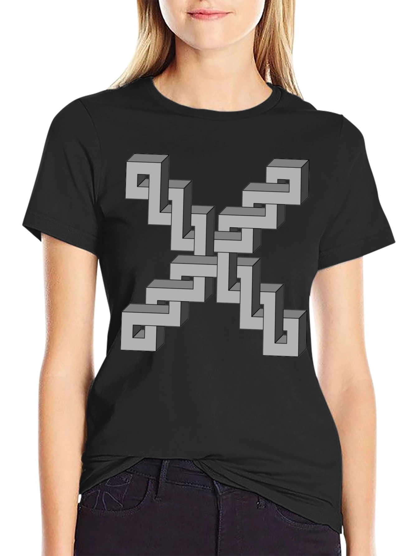 Black Optical Illusion Geometric T-Shirt view 2