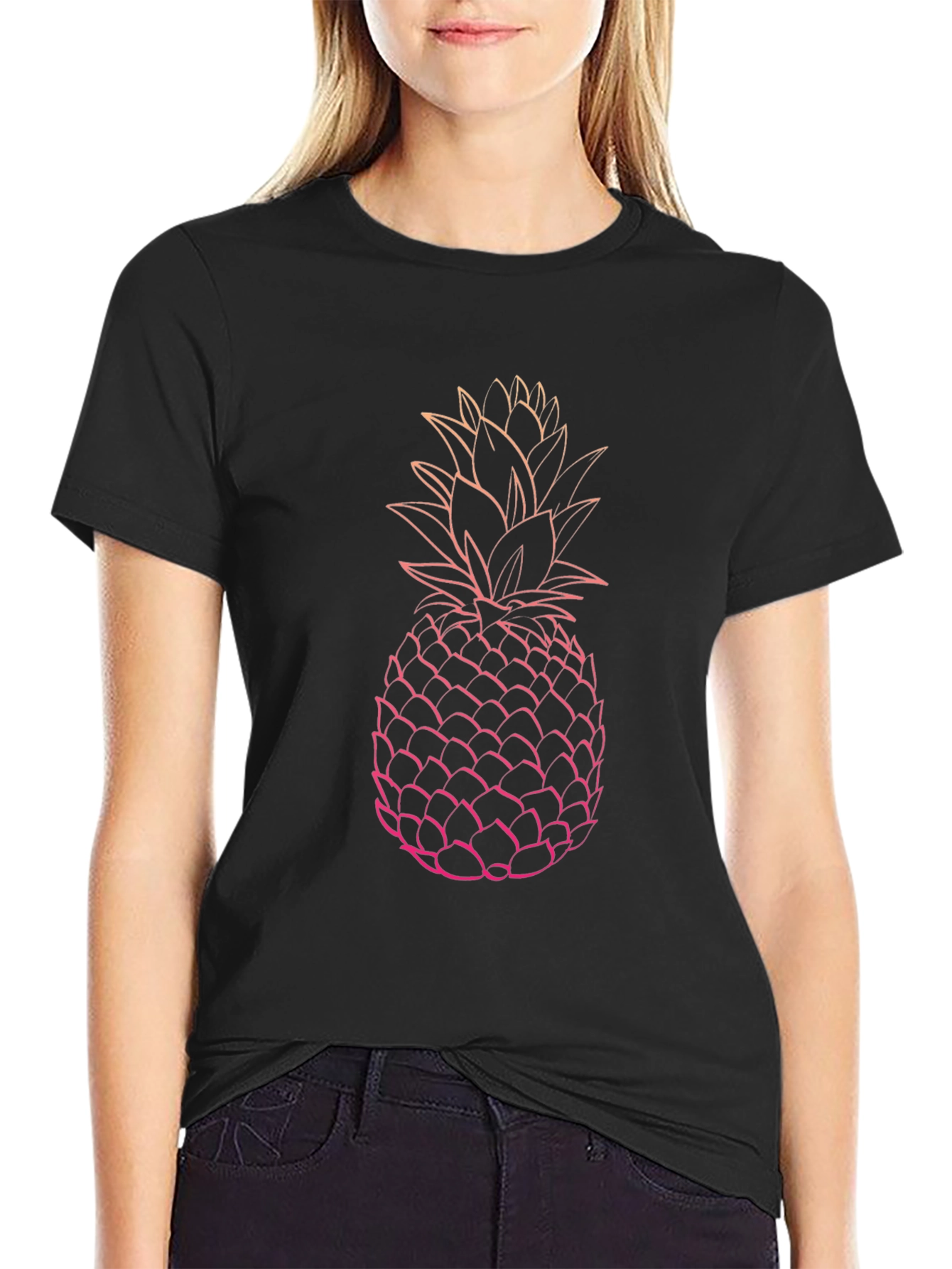 Black Pineapple Graphic Tee - Black Cotton T-Shirt view 2