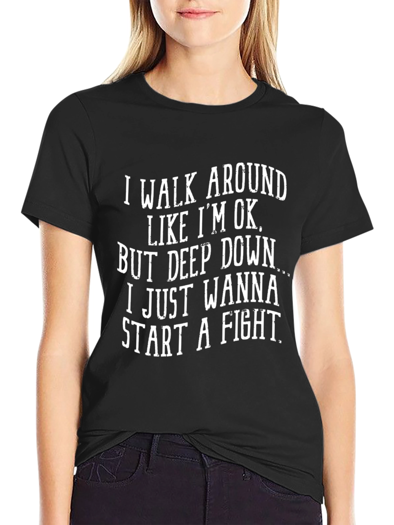 Black I Walk Around Like I'm Ok Funny T-Shirt view 2