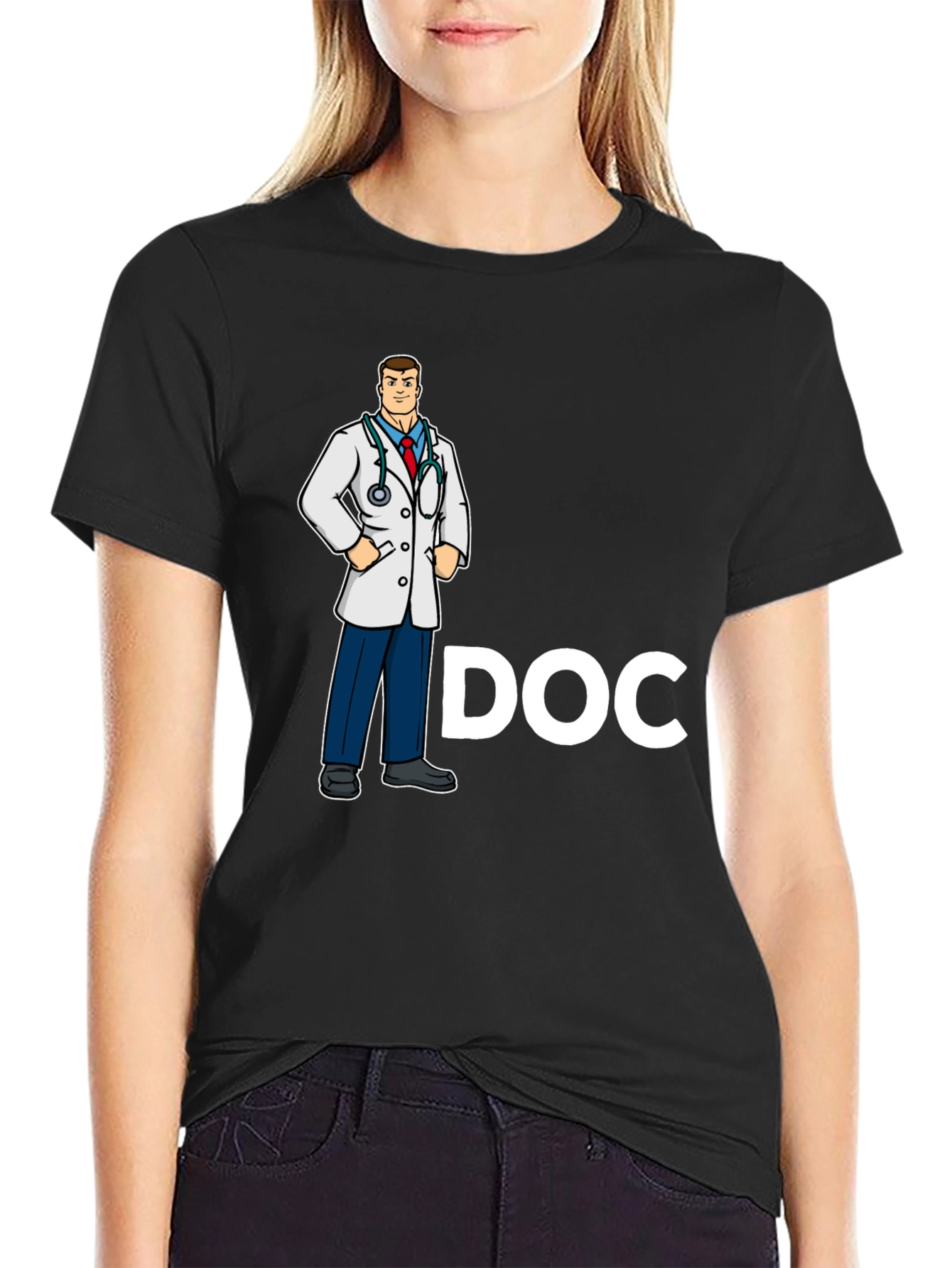 Black Doctor Cartoon Graphic Black T-Shirt view 2