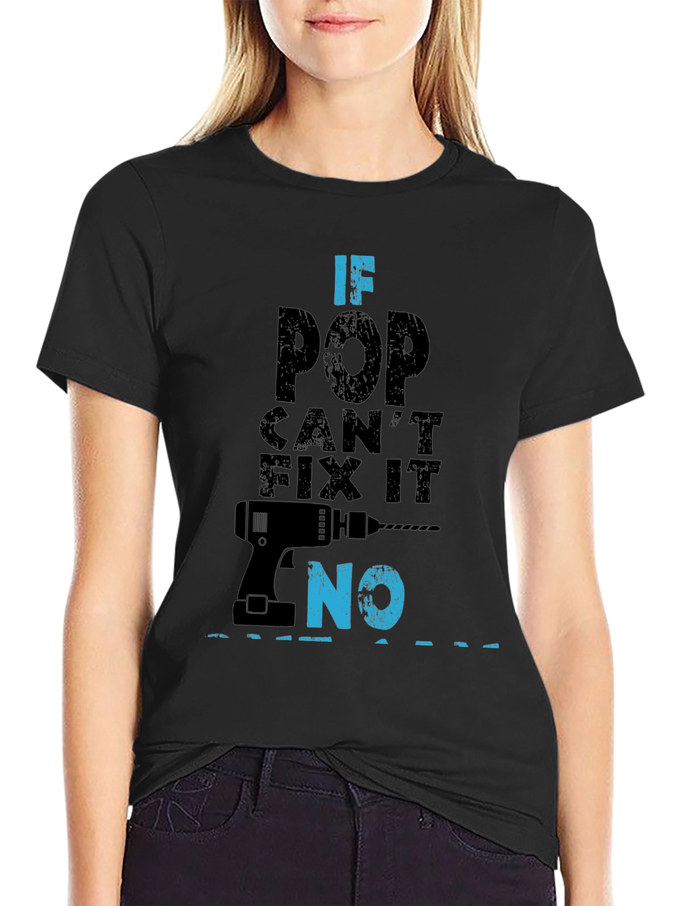 Black If Pop Can't Fix It No Funny Father's Day T-Shirt view 2