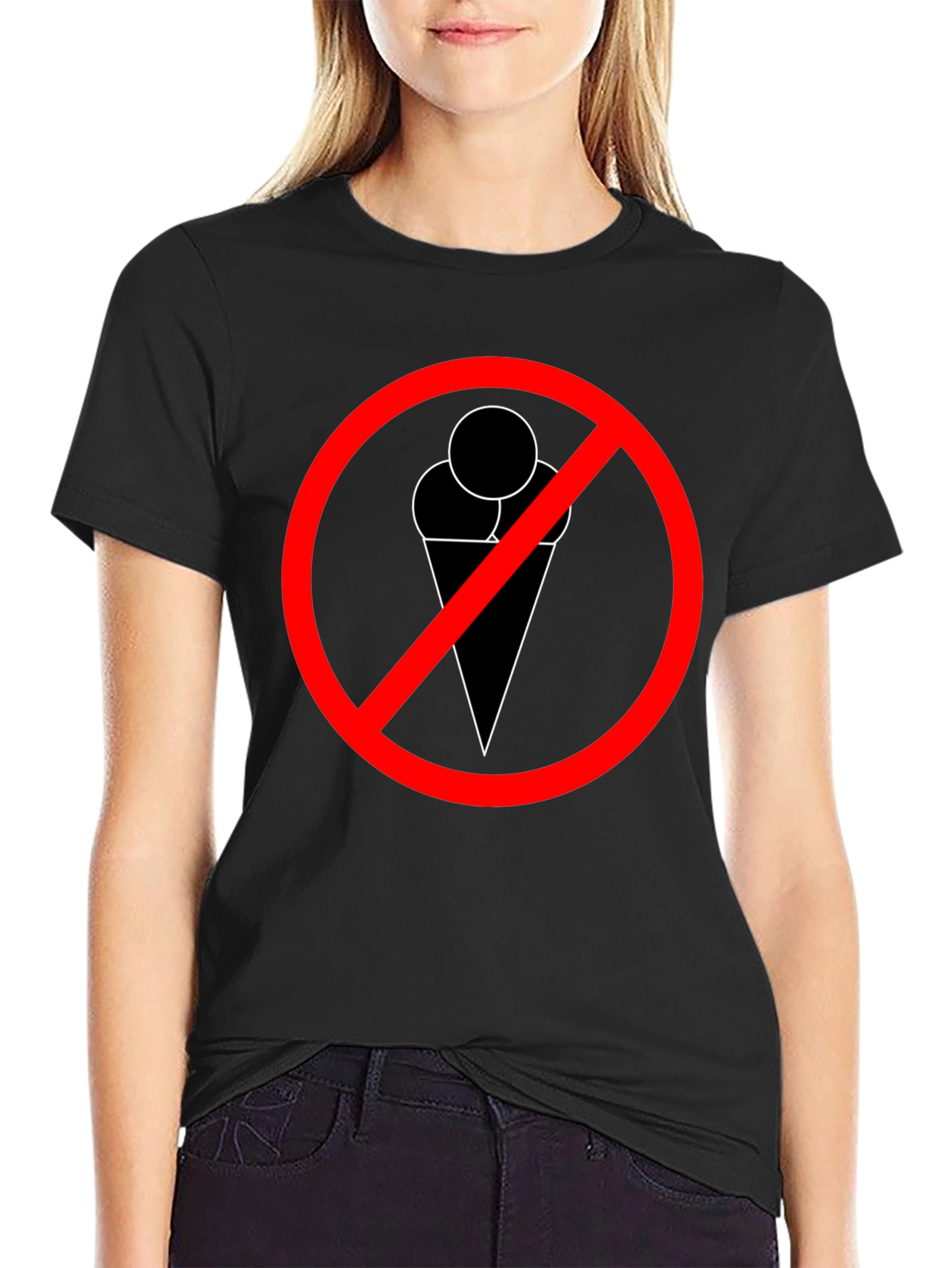 Black No Ice Cream Zone T-Shirt - Soft Cotton Blend, Forbidden Dessert view 2