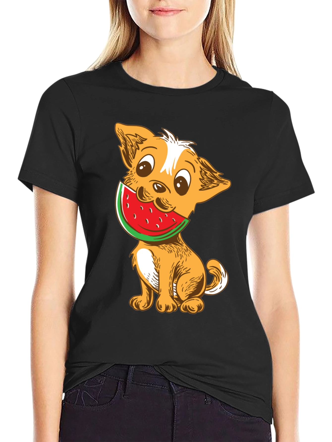 Black Dog with Watermelon Graphic T-Shirt view 2
