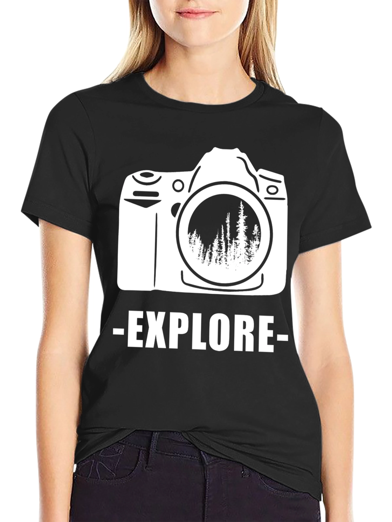 Black Explore Outdoors T-Shirt - Camera Design view 2