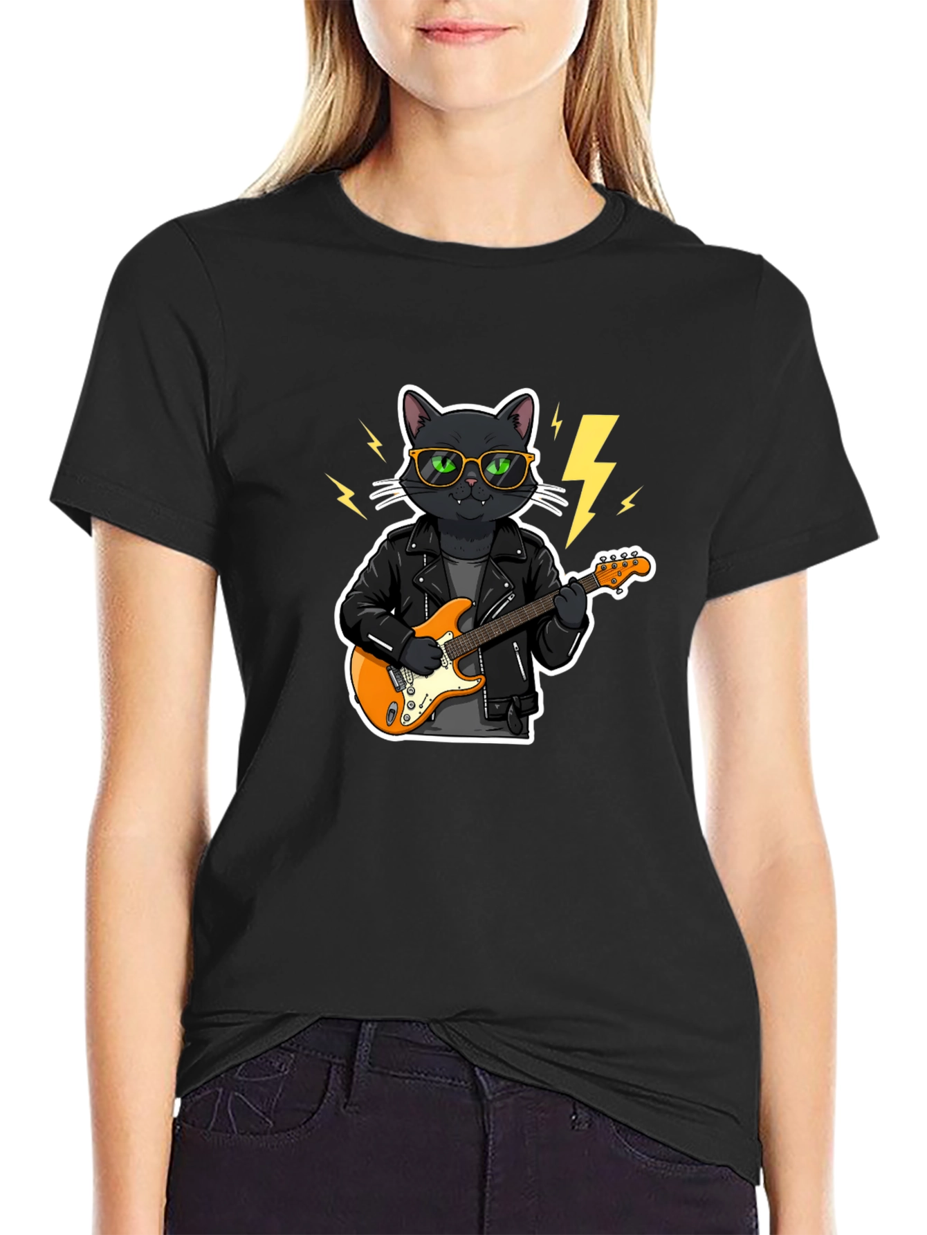 Black Cool Cat Rocker T-Shirt - Black view 2
