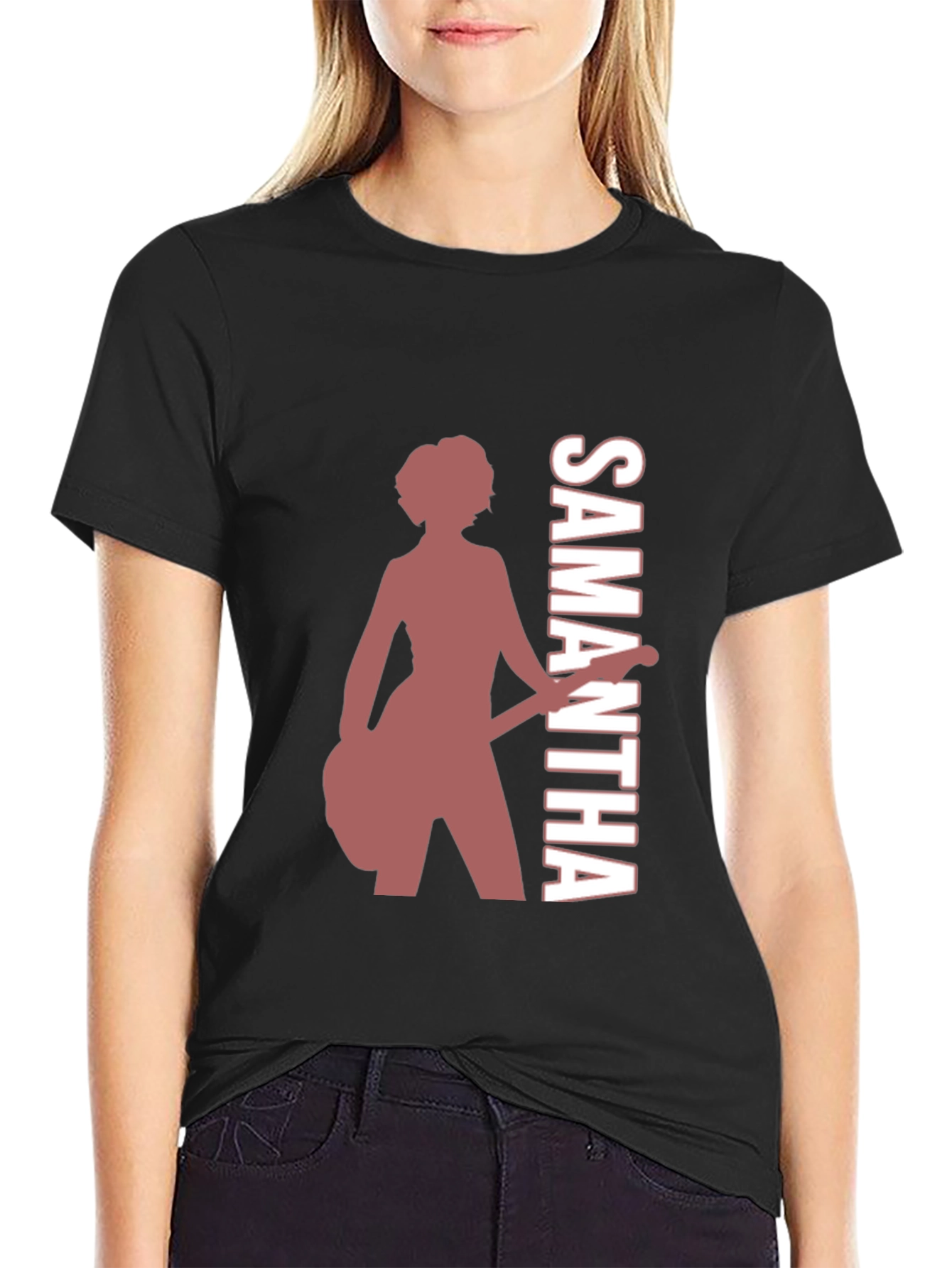 Black Samantha Guitar Player Graphic Tee view 2