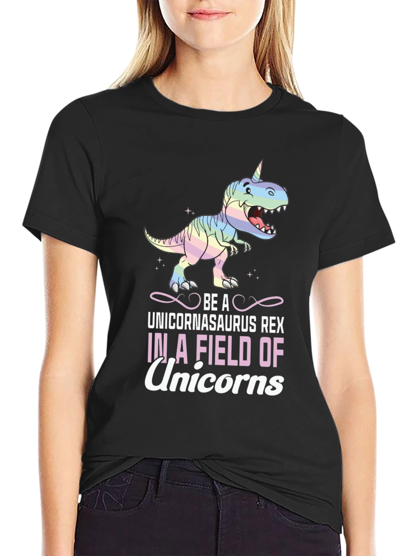 Black Unicornasaurus Rex Graphic T-Shirt view 2