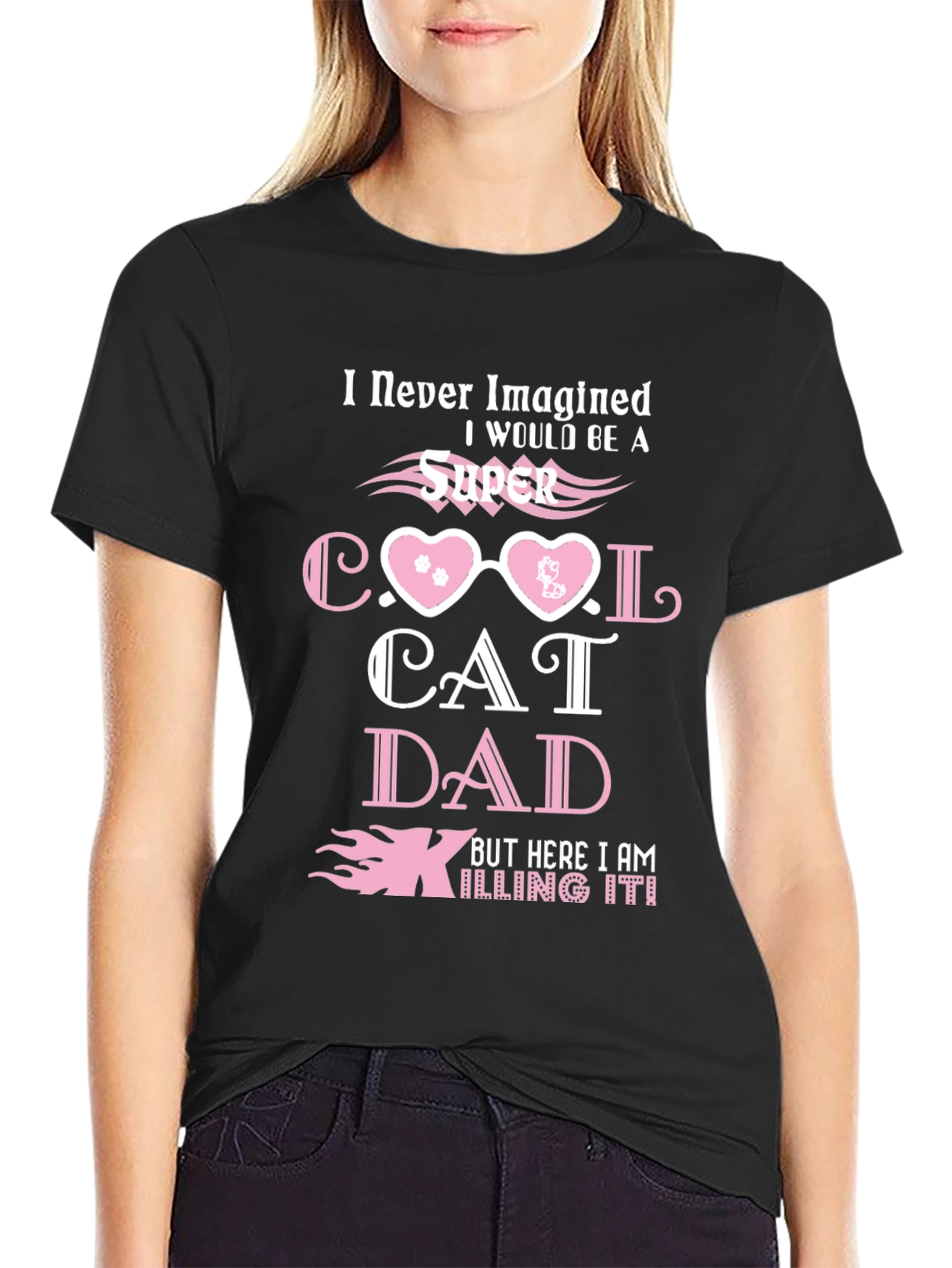 Black Super Cool Cat Dad T-Shirt view 2