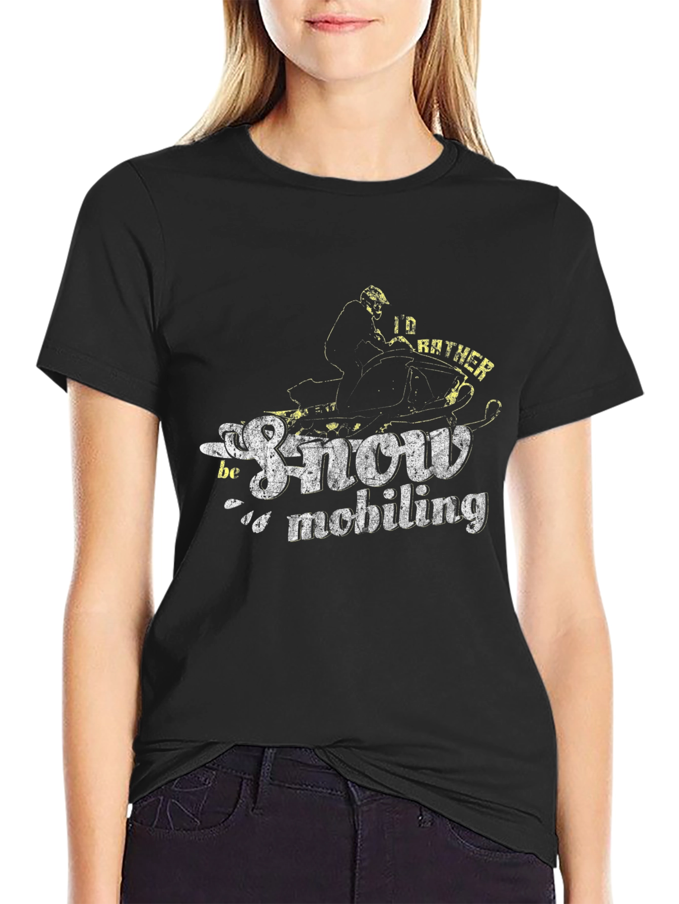 Black Snowmobiling T-Shirt - I'd Rather Be Snowmobiling! view 2