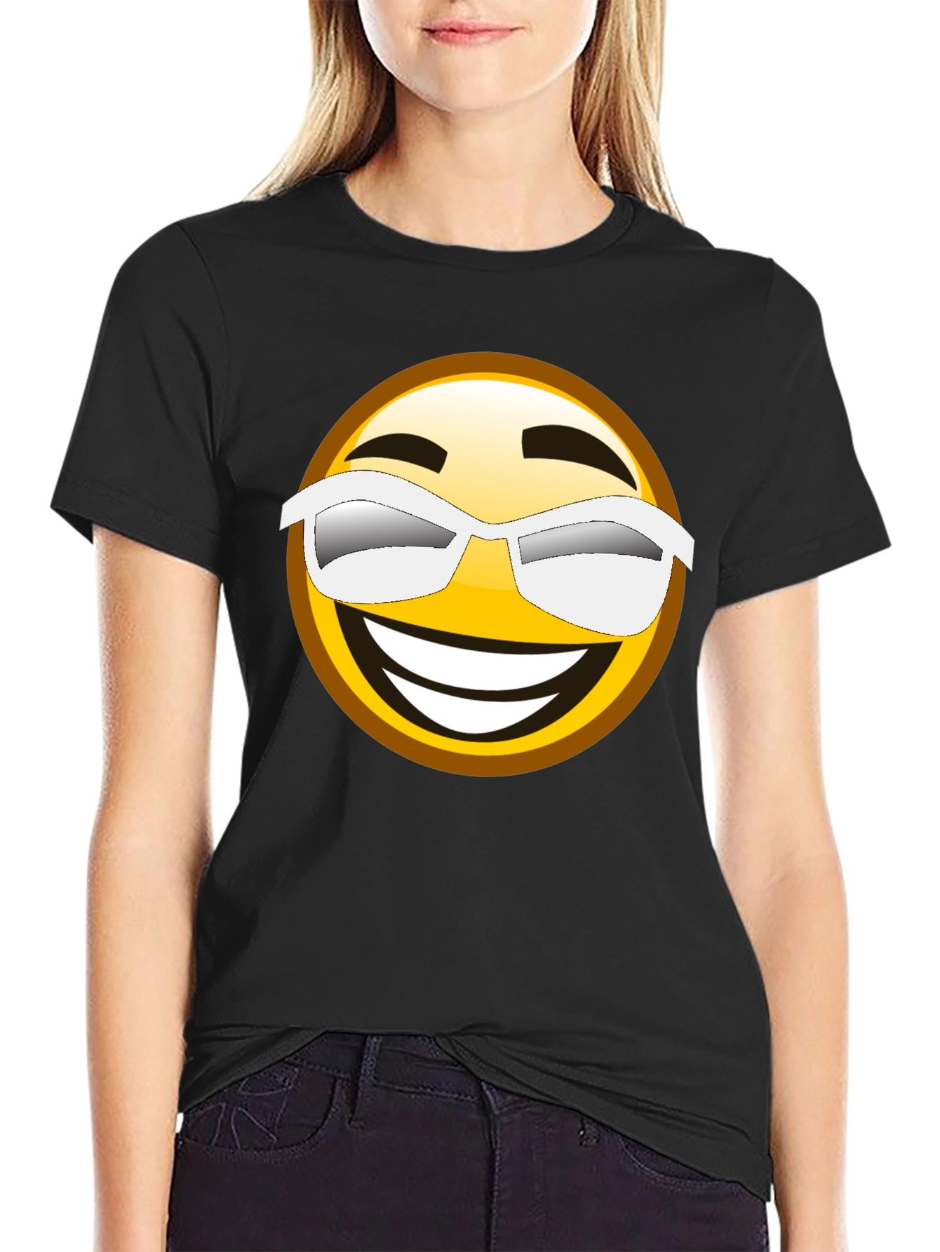 Black Cool Emoji Graphic Black T-Shirt view 2