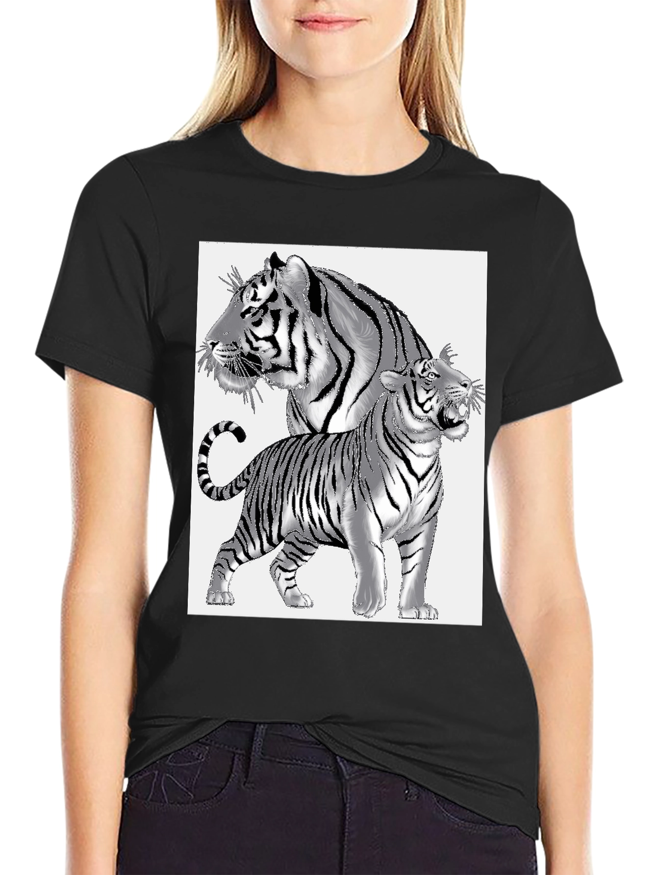Black Tiger Graphic Print Men's Black T-Shirt view 2