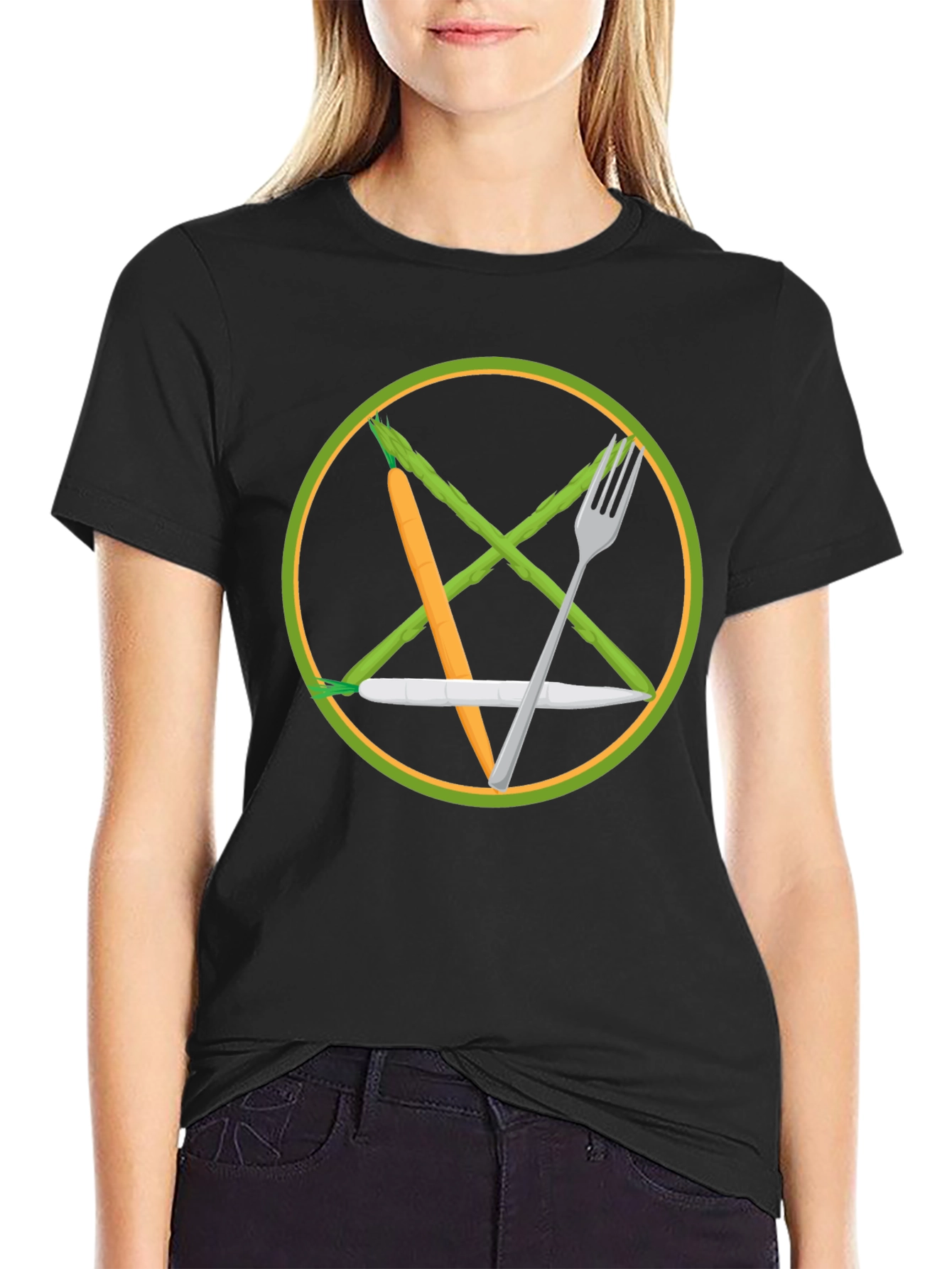 Black Veggie Pentagram T-Shirt - Vegan Magic view 2
