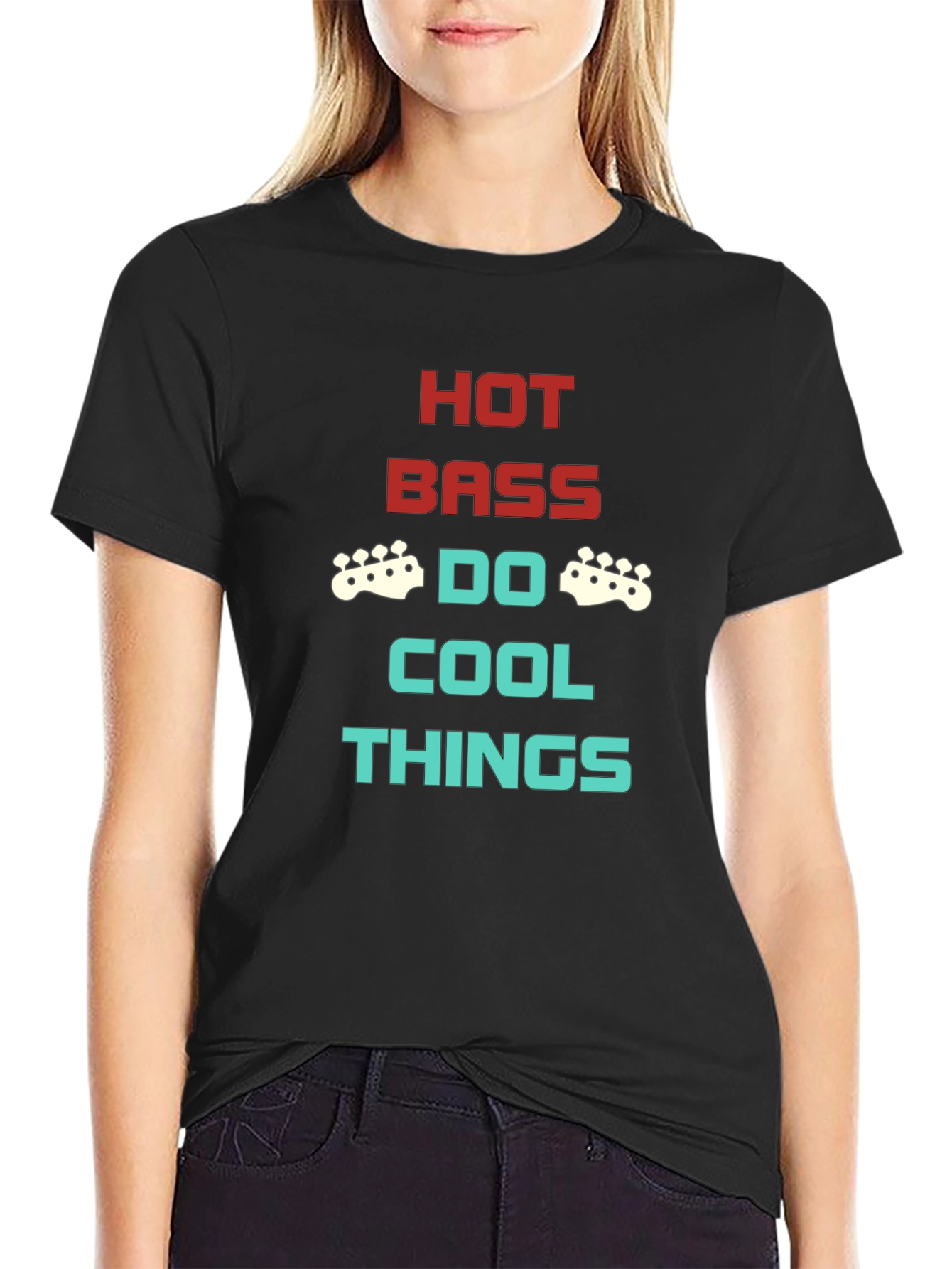 Black Hot Bass Cool Things Graphic Tee - Black Crew Neck T-Shirt view 2