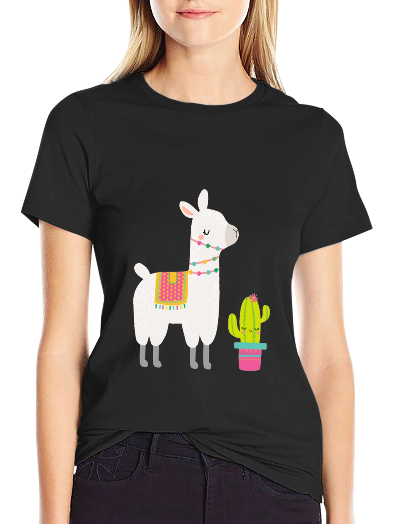 Black Llama & Cactus Graphic Tee - Black view 2