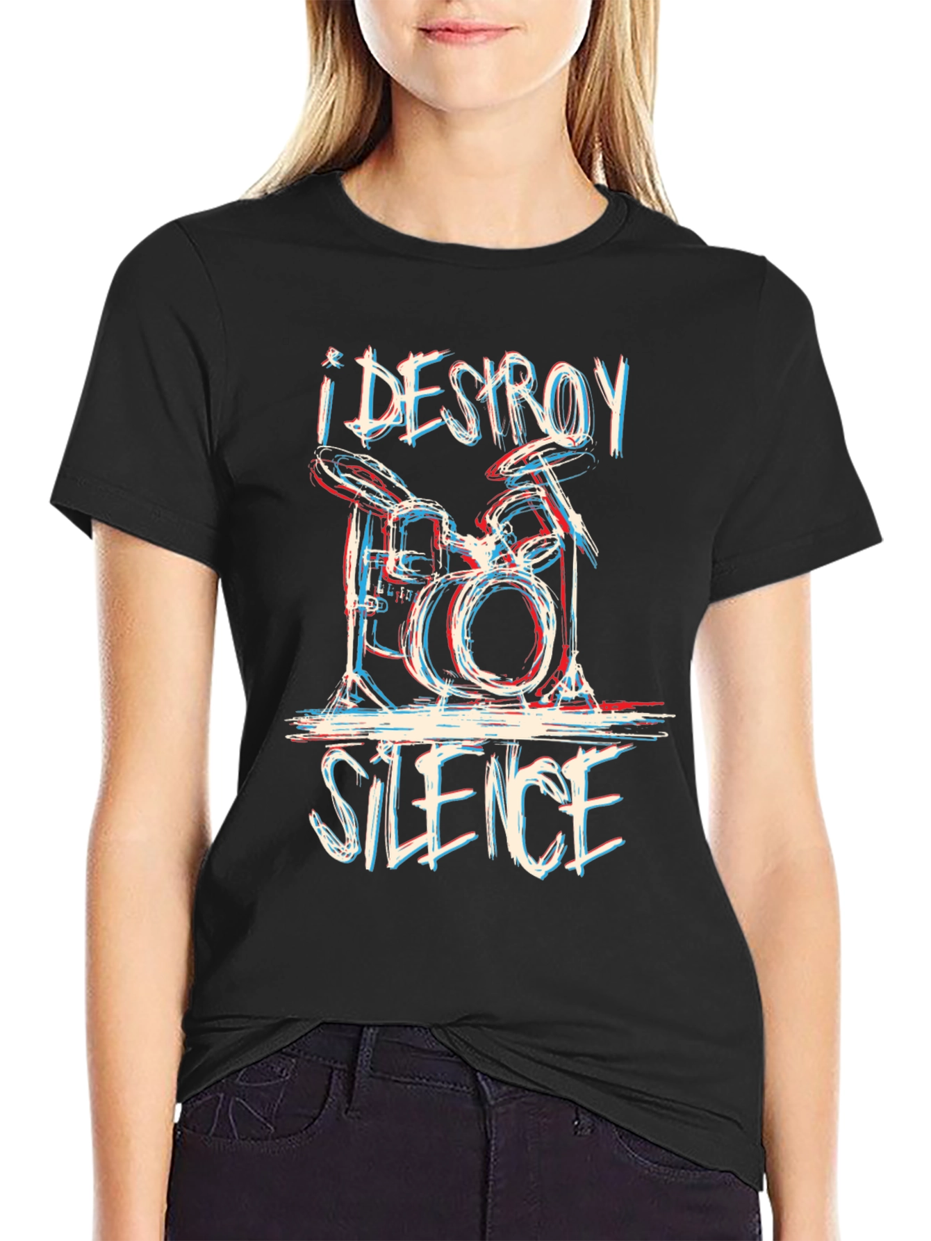 Black I Destroy Silence Drum T-Shirt - Black view 2