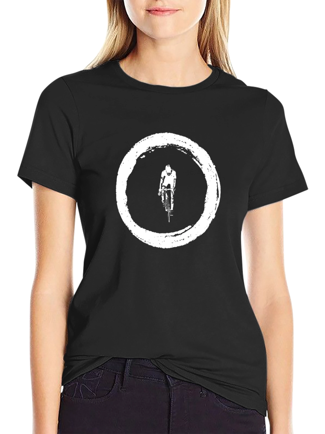 Black Zen Cyclist T-Shirt: Distressed Circle Bike Graphic Tee view 2