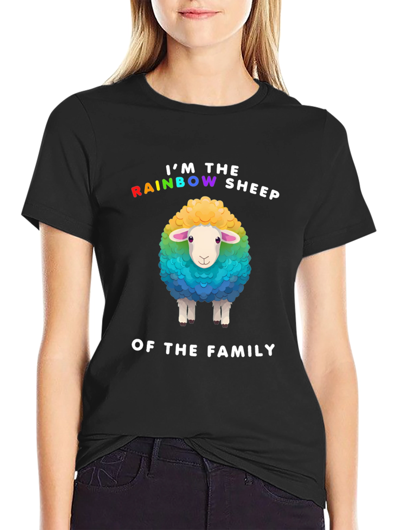 Black Rainbow Sheep Family Pride T-Shirt view 2