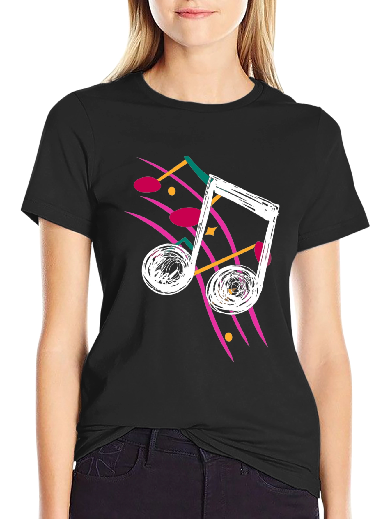 Black Retro 80s Music Note Graphic T-Shirt view 2