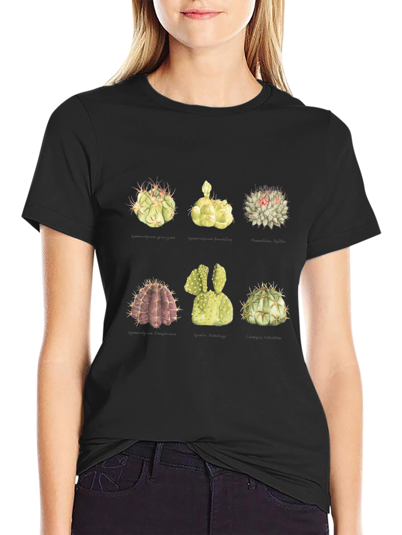Black Cactus Garden T-Shirt - Botanical Design view 2