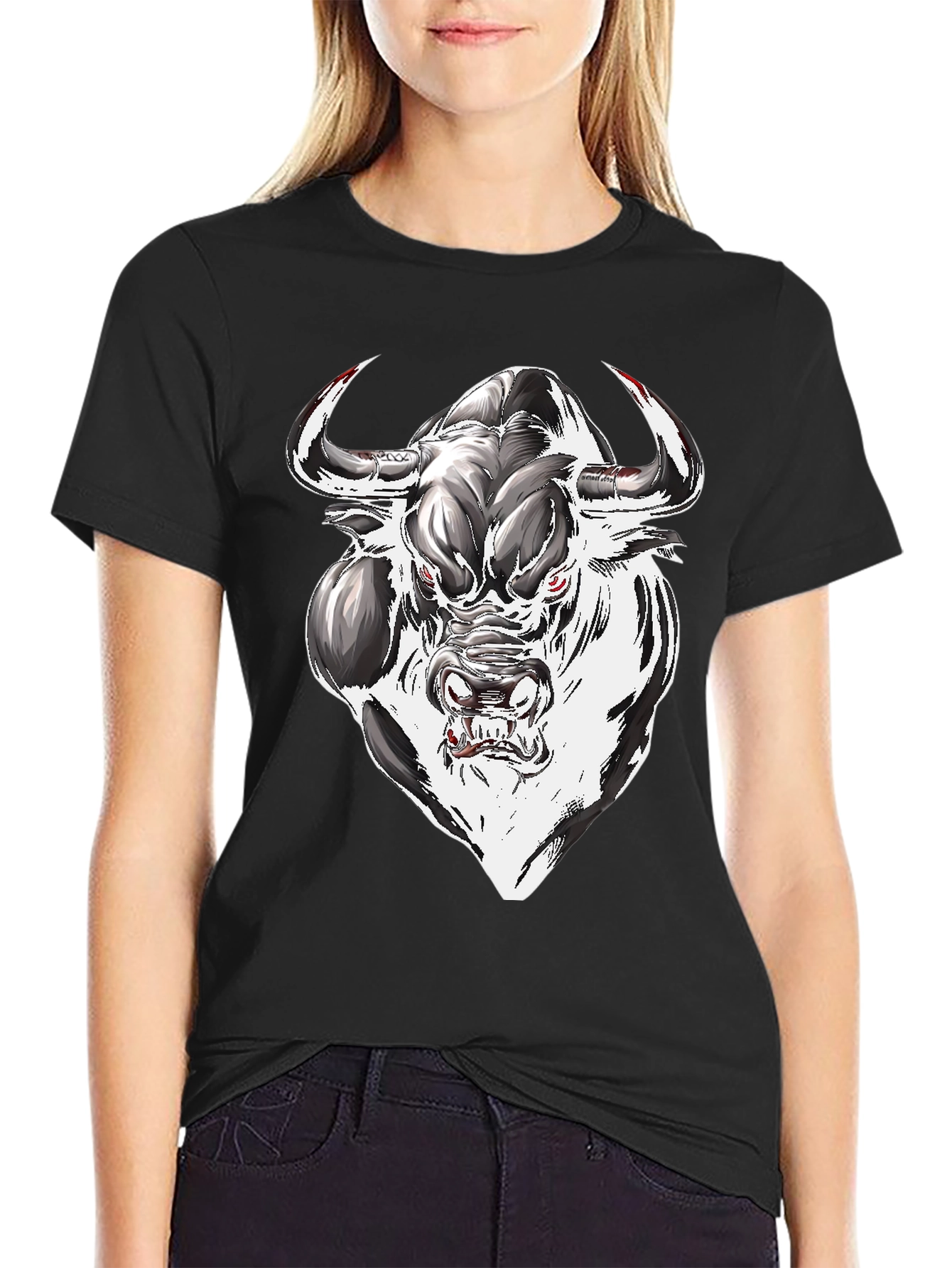 Black Men's Graphic Tee - Bull Design view 2