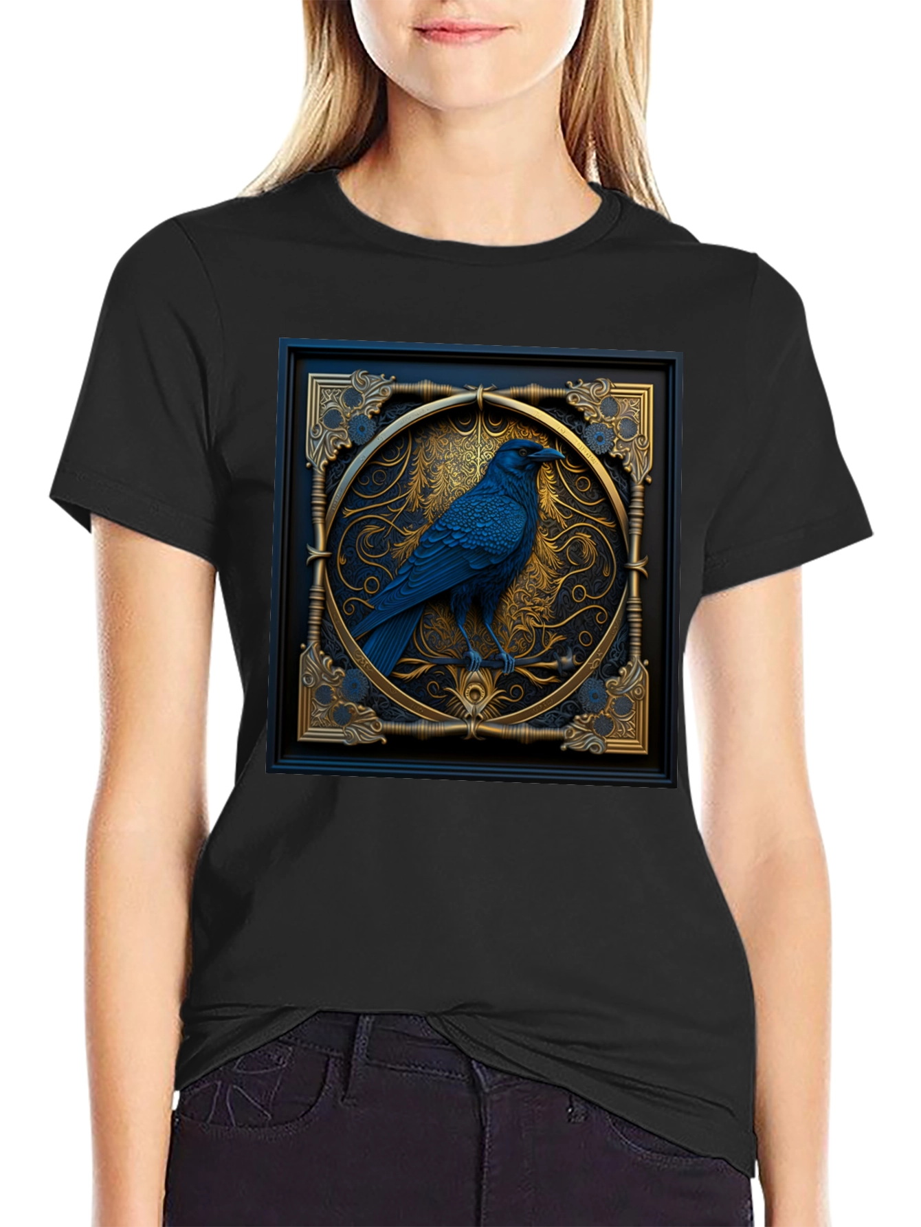 Black Raven Framed Graphic Tee - Gothic Style view 2
