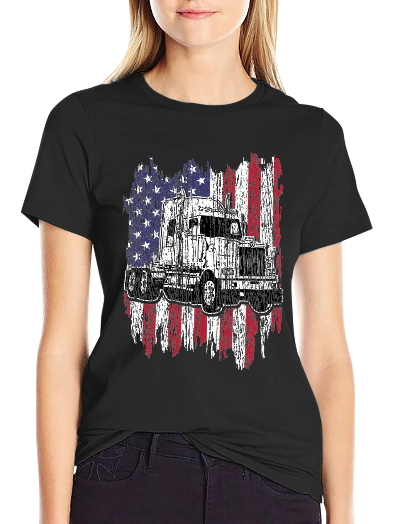 Black Trucker USA Flag Graphic T-Shirt view 2
