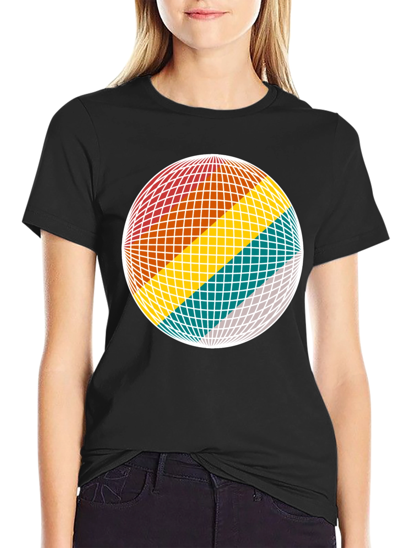 Black Retro Sphere Graphic Tee - Black Cotton Blend view 2