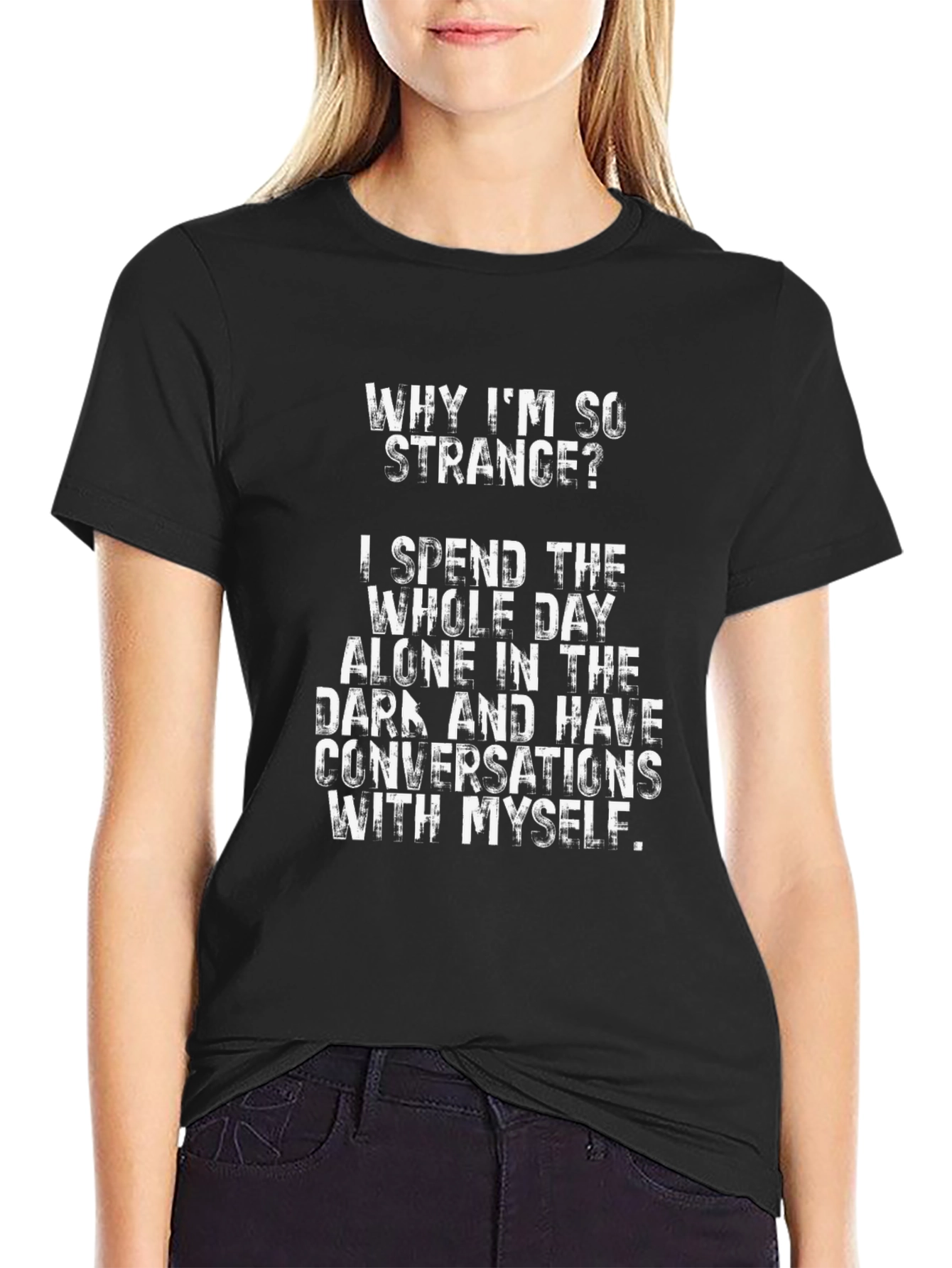 Black Funny "Why I'm So Strange" Graphic T-Shirt view 2