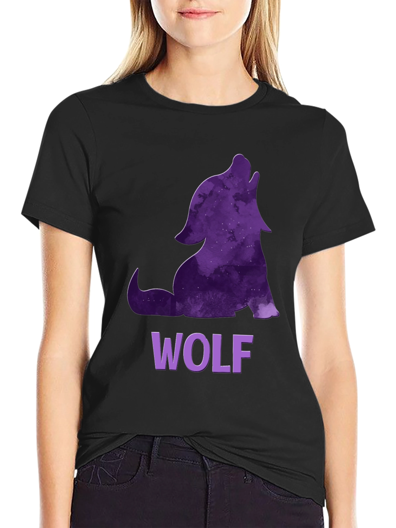 Black Wolf Galaxy T-Shirt - Men's Black Tee view 2