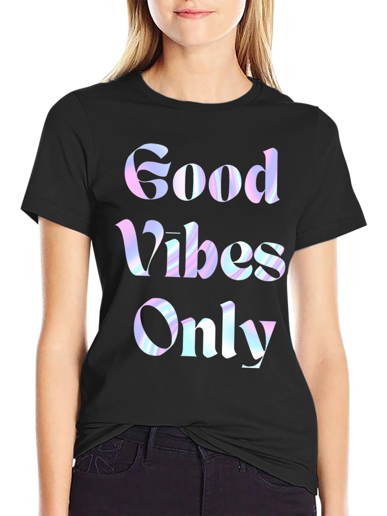 Black Good Vibes Only Graphic Tee - Black Cotton T-Shirt view 2