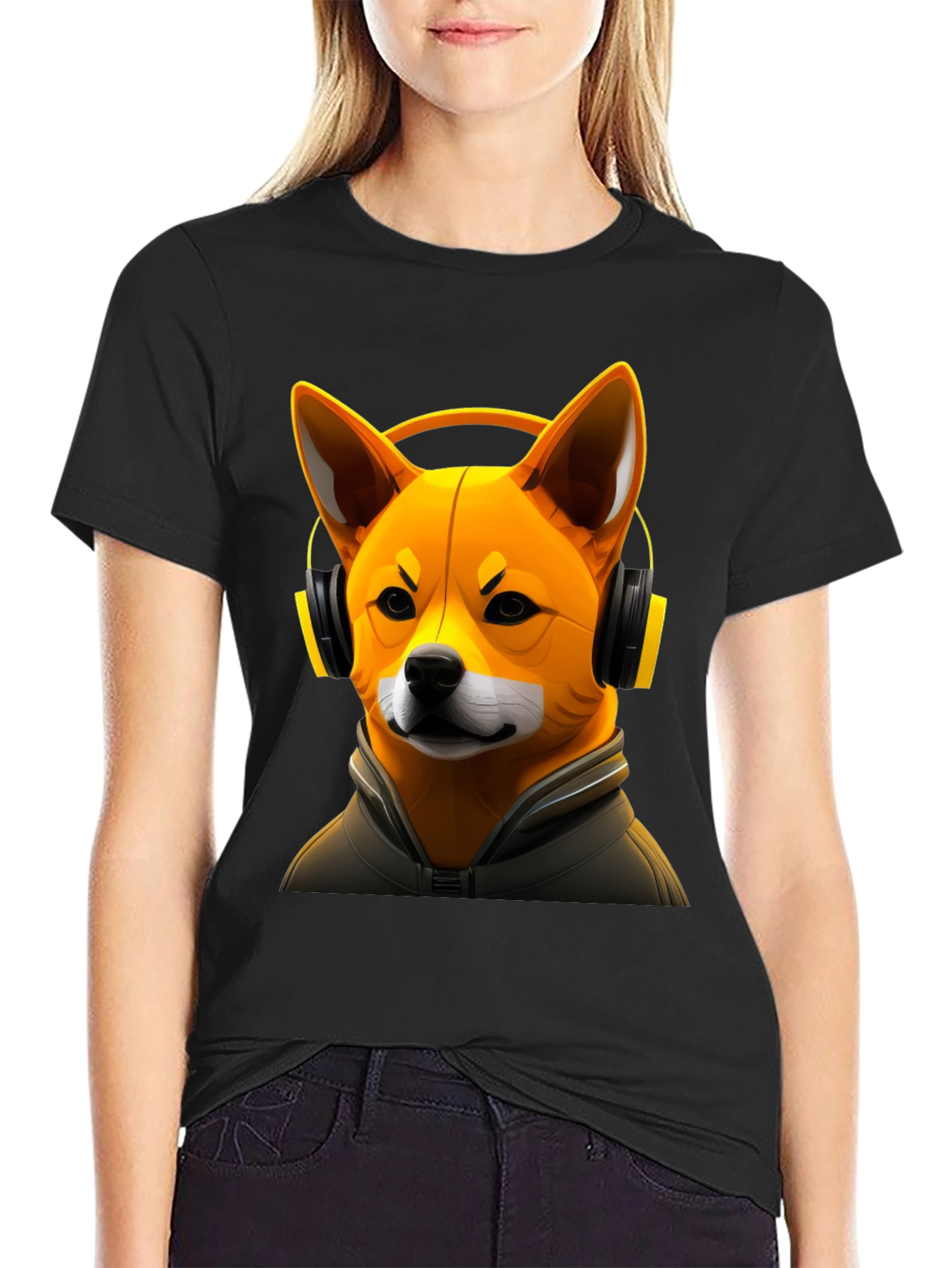 Black Dog DJ Graphic Tee - Shiba Inu with Headphones view 2