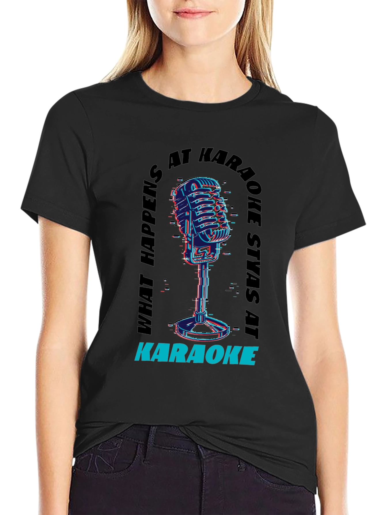 Black Karaoke Vibes Tee - "What Happens At Karaoke Stays At Karaoke" view 2