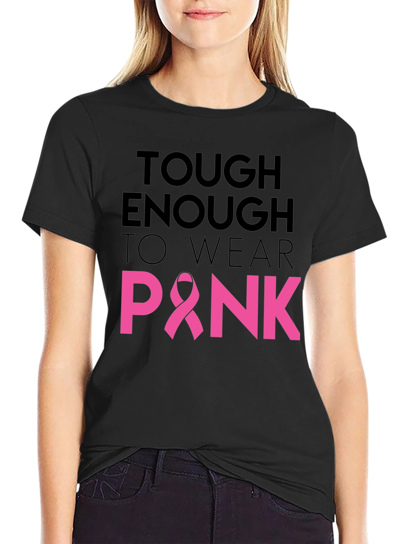 Black Tough Enough To Wear Pink Ribbon T-Shirt view 2