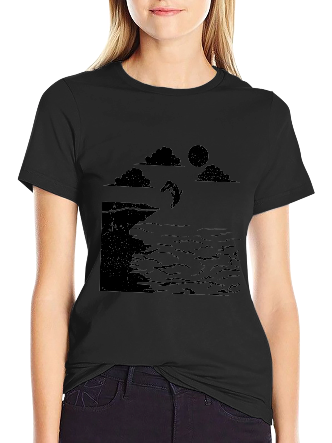 Black Black Cliff Diver Graphic Tee - Unique Design view 2