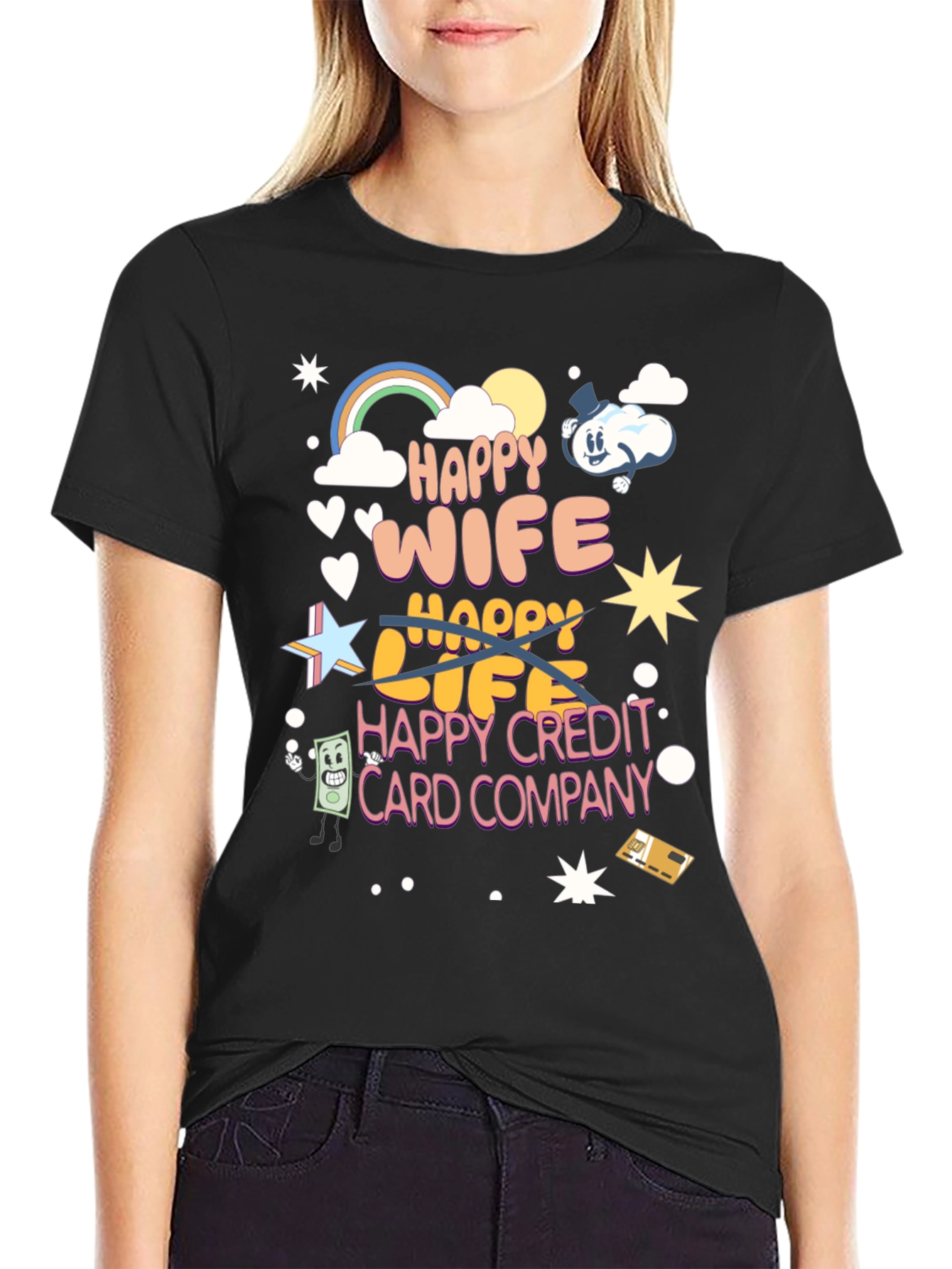Black Happy Wife Happy Life T-Shirt view 2