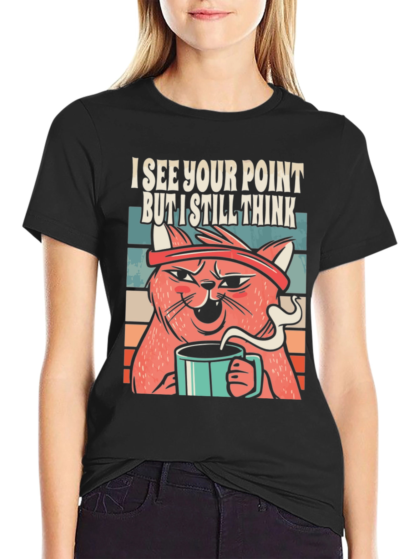 Black I See Your Point Cat T-Shirt view 2