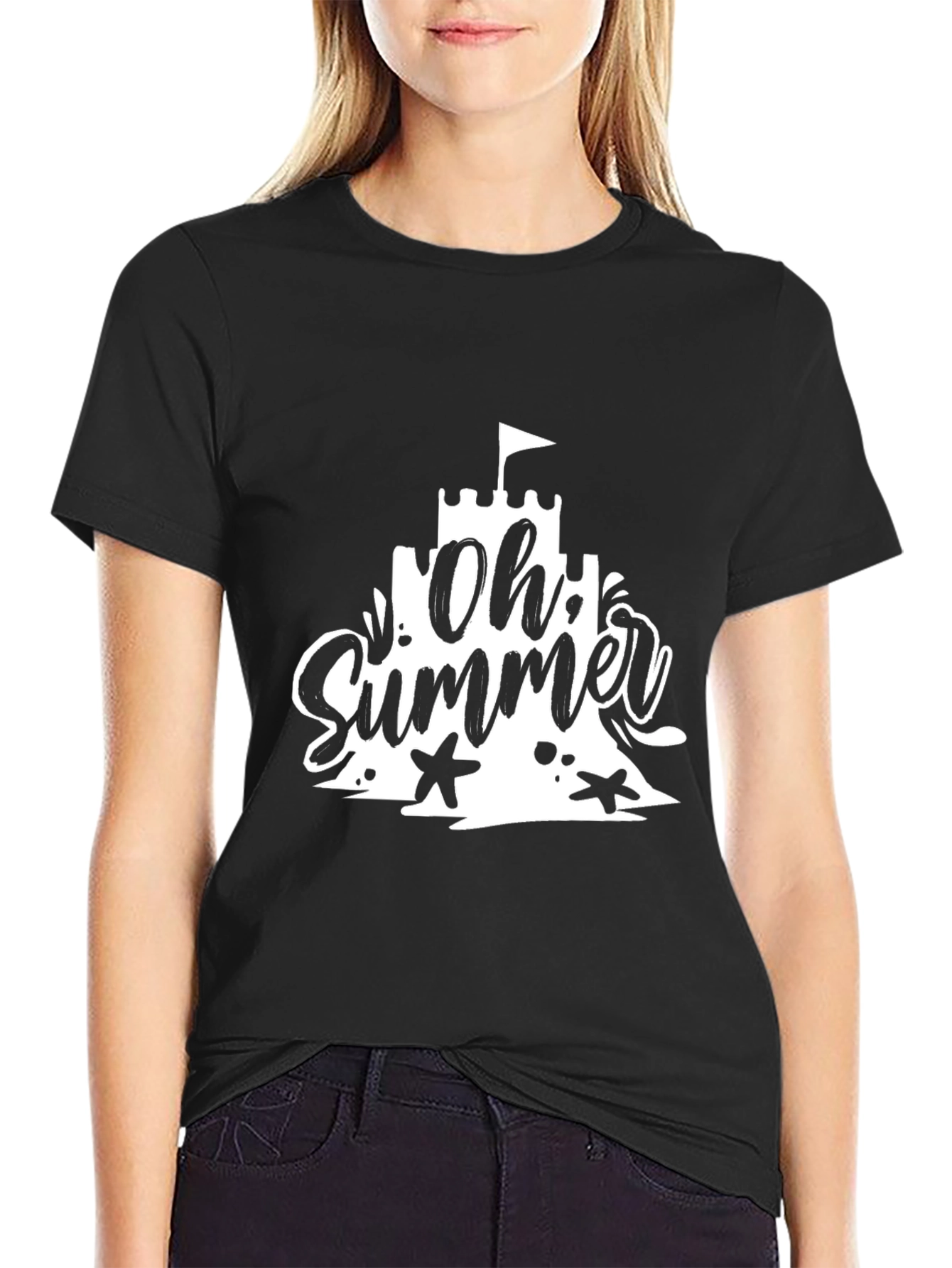 Black Oh Summer Black T-Shirt - Beach Vacation Style view 2