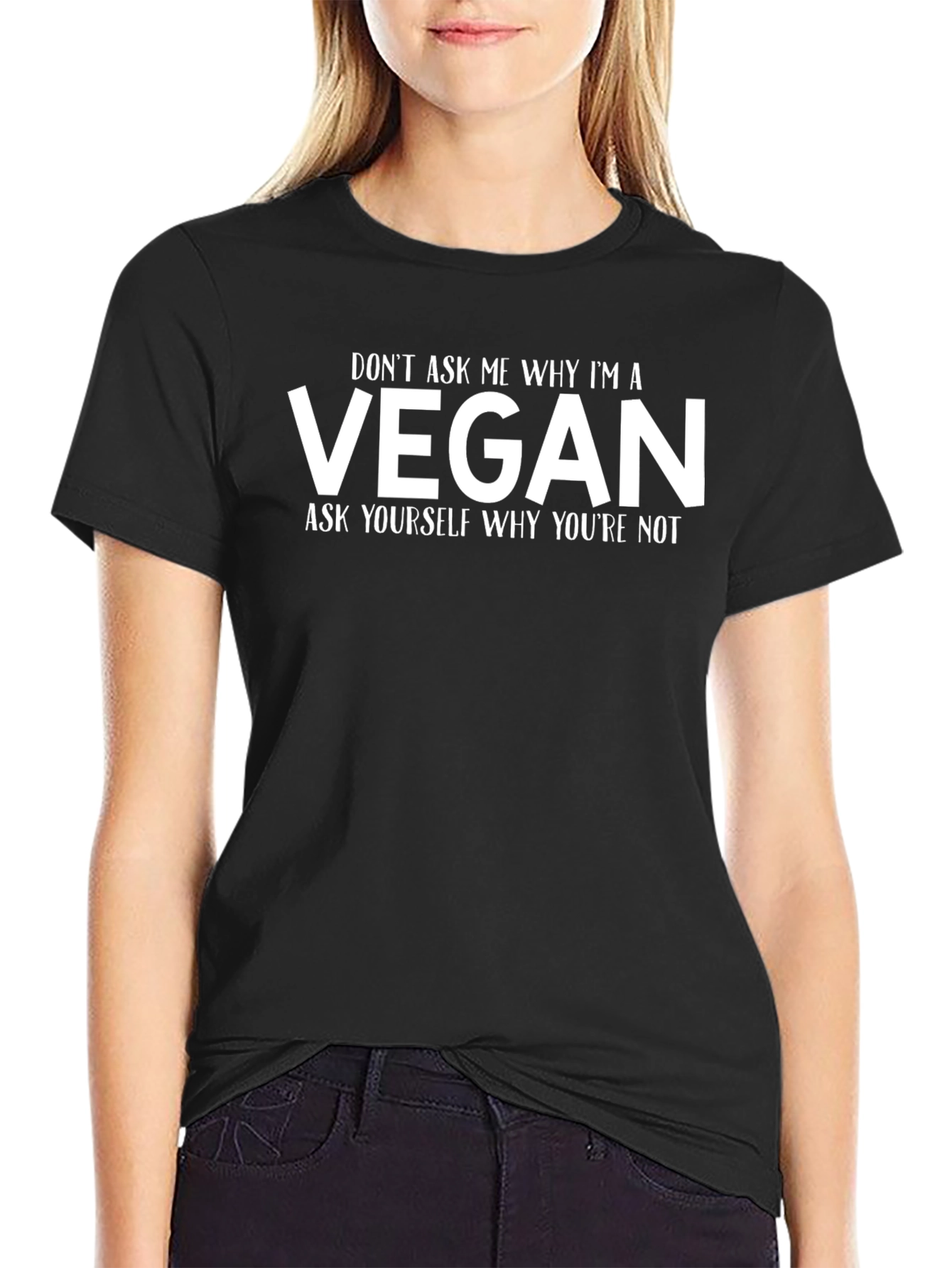 Black Vegan Slogan Tee - Ask Yourself Why You're Not view 2