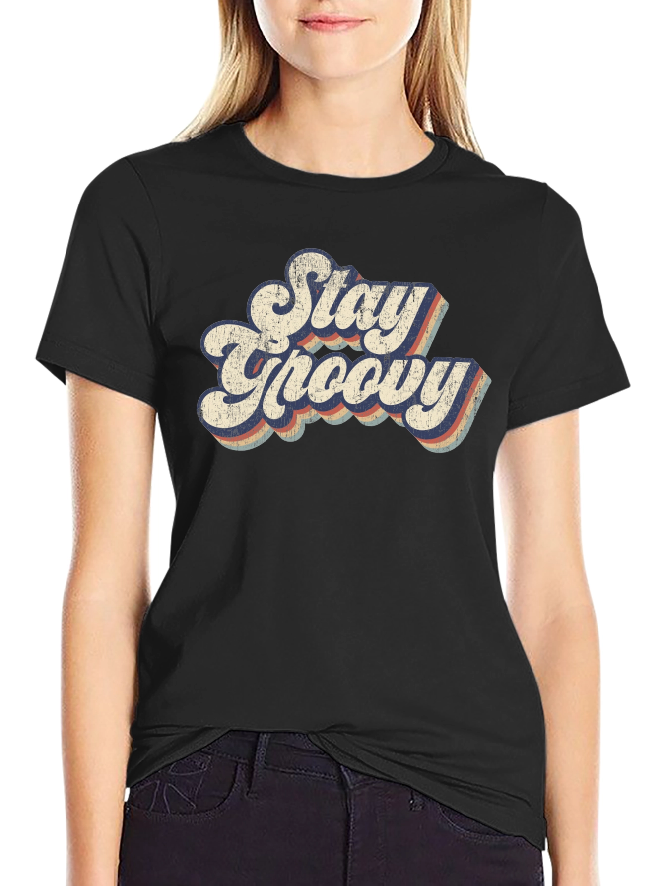 Black Stay Groovy Retro T-Shirt - Vintage Style Tee view 2
