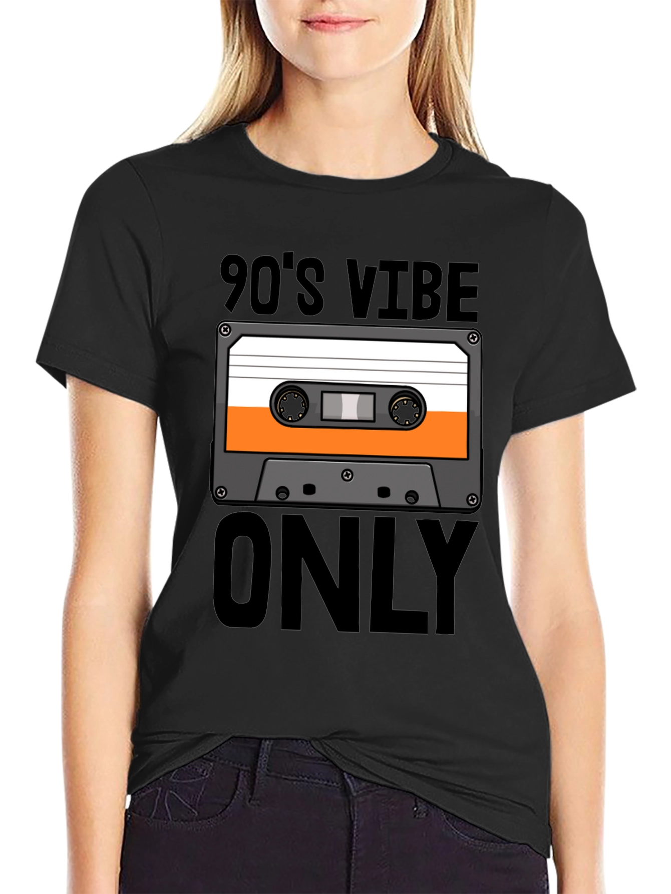 Black 90's Vibe Only Cassette Tape T-Shirt - Retro Style Tee view 2