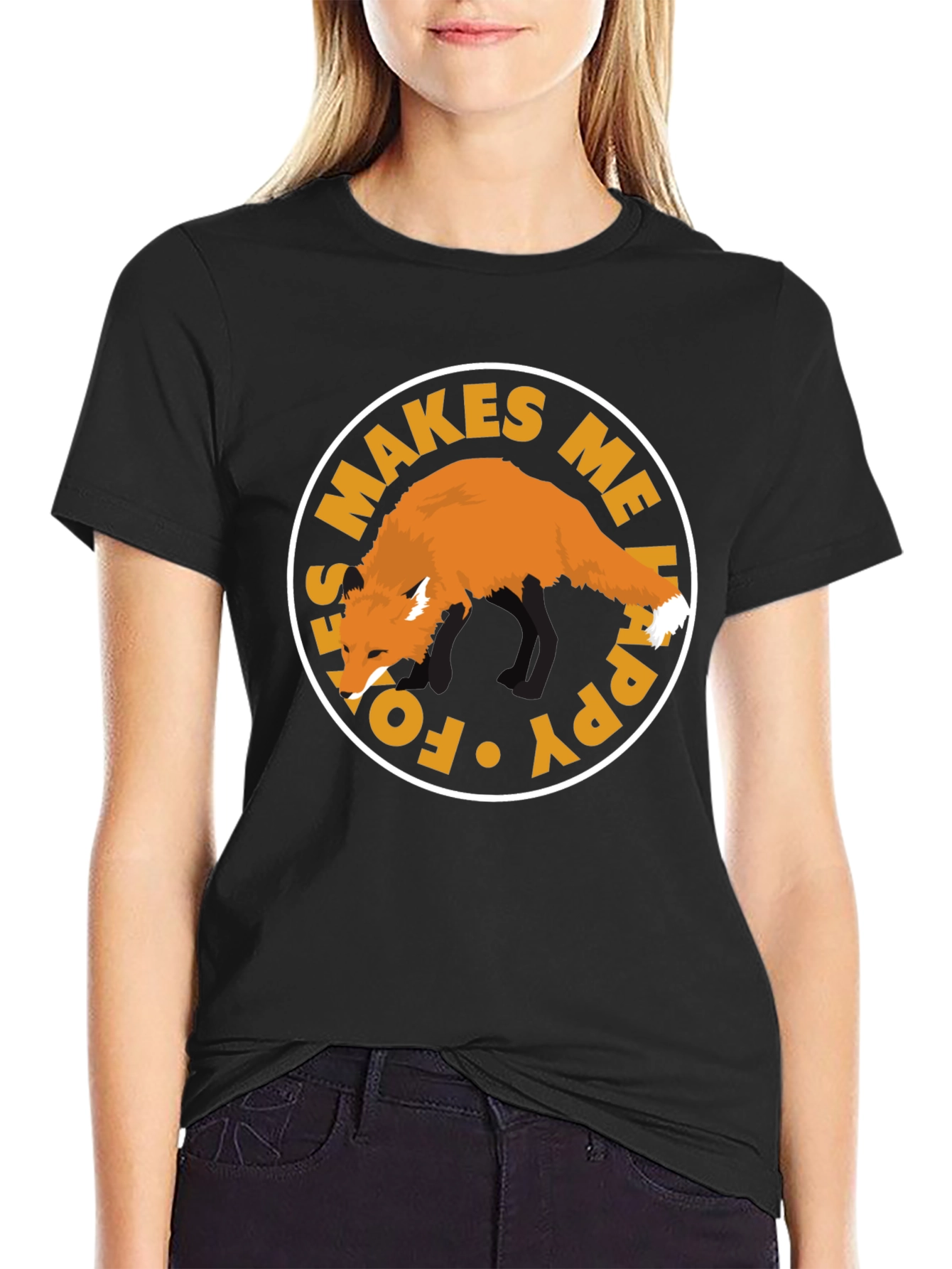 Black Fox Makes Me Happy Graphic T-Shirt view 2